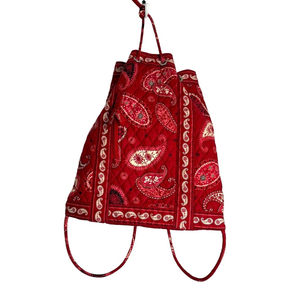 Vera Bradley Backpack Womens Red Pink Paisley Quilted Cotton‎ Drawstring Bag